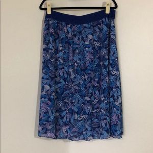 Blue feather print 2XL Lularoe Lola A-line Skirt